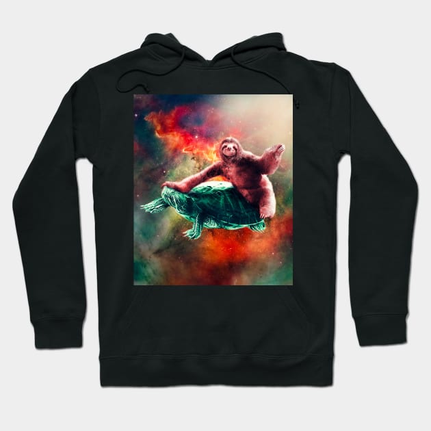 Funny Space Sloth Riding On Turtle Hoodie by Random Galaxy